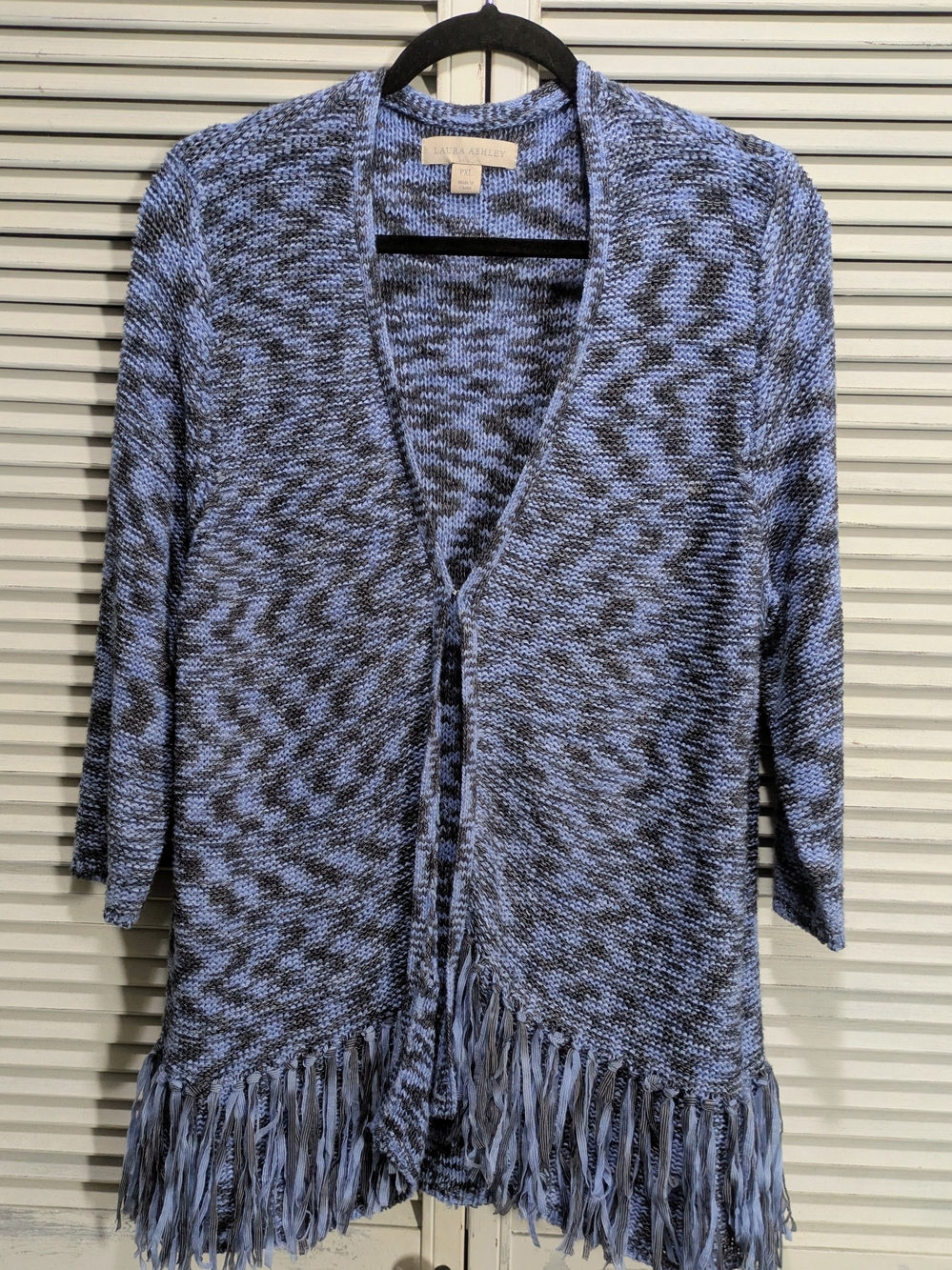 Laura Ashley PXL Petite Blue Space Dye Fringe Hem Cardigan Sweater Hook Eye